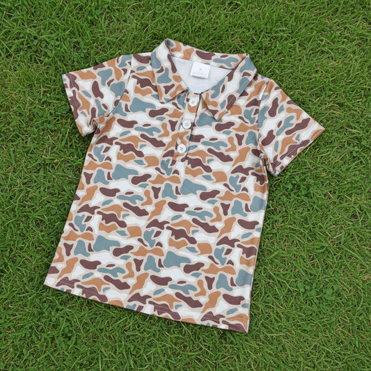 camo button polo t-shirt boys top