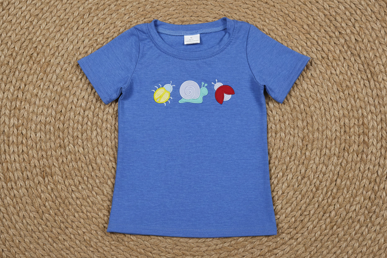 critter crawlers embroidery blue tee