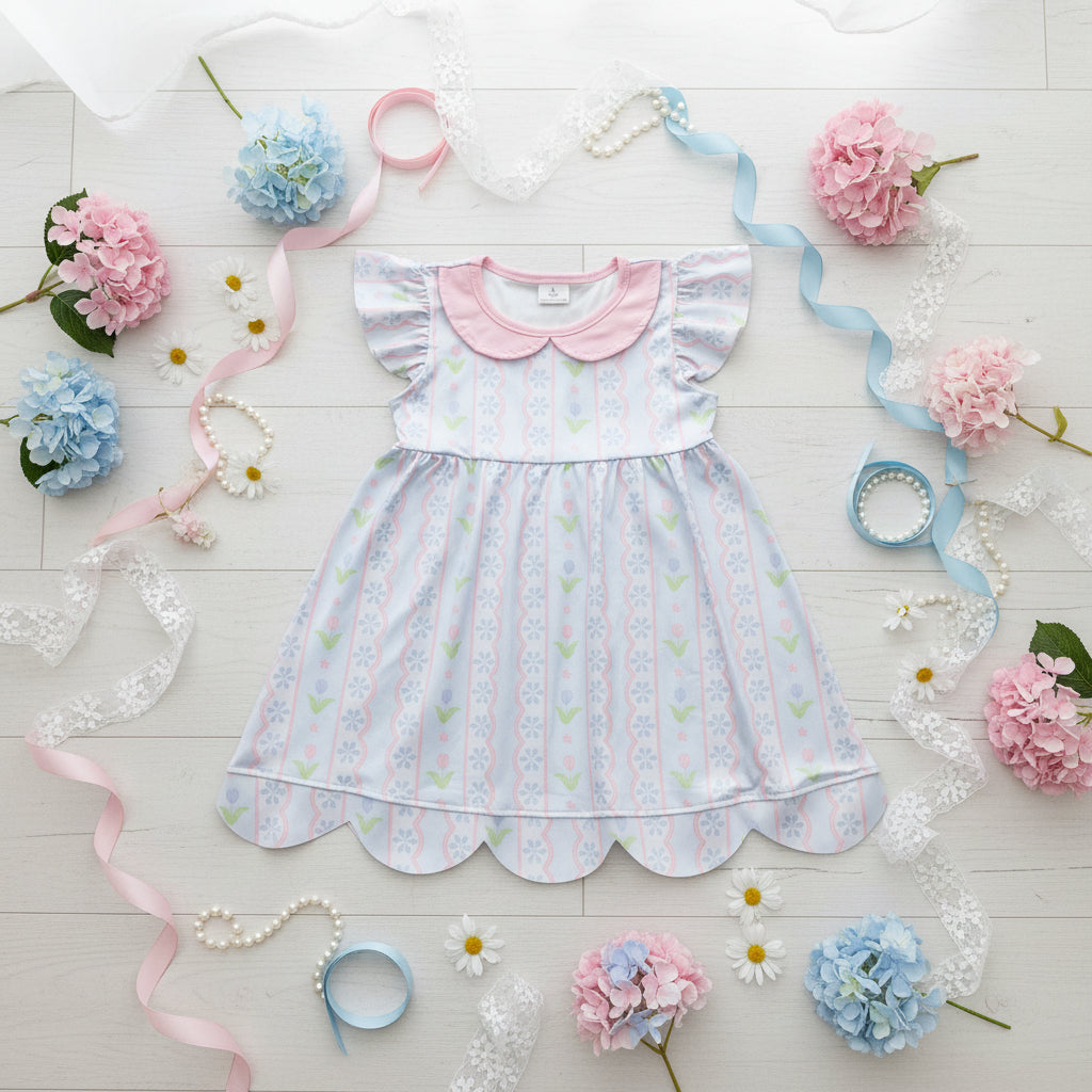 collared floral scallop dress