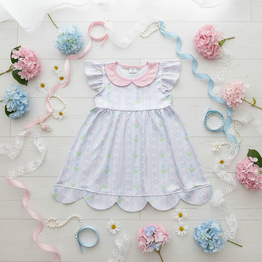 collared floral scallop dress