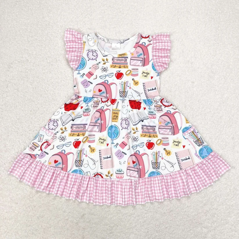 GSD1304 apple bag books pencil back to school twirl dress