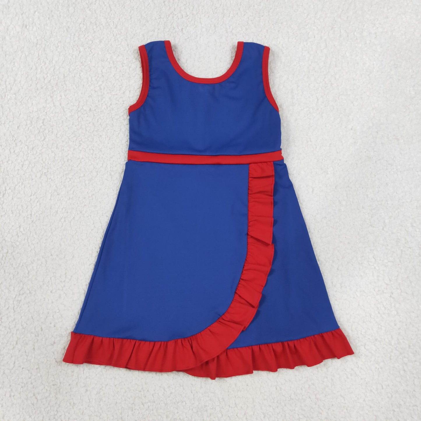 solid blue red ruffle athletic dress