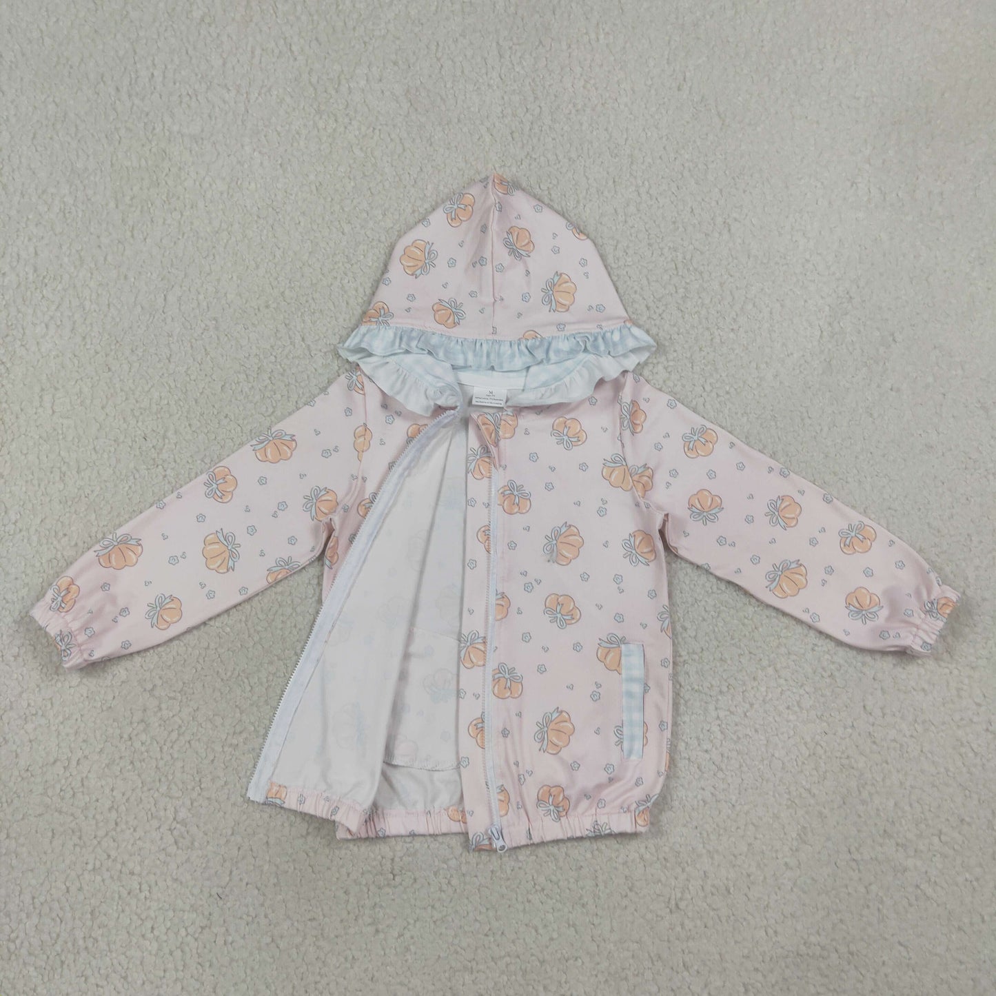bow pumpkin full zipper hoodie with pocket
