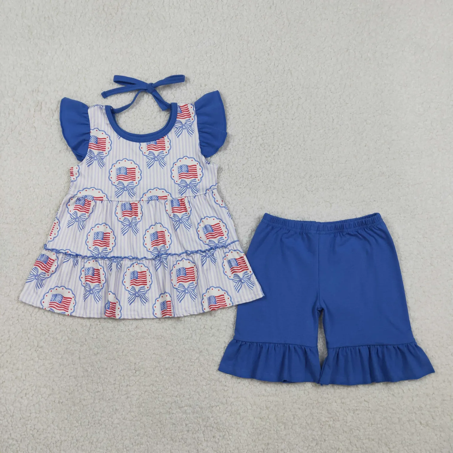 Sibling flag coquette girl shorts set and romper