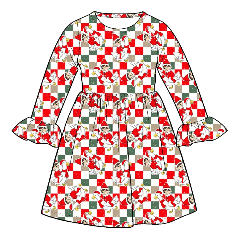 MOQ 5 one items TAT 7-8weeks 95%cotton 5%spandex christmas silly goose and elf dress with sleeper