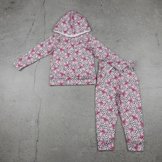 pink coquette leopard hoodie pants set girls outfit