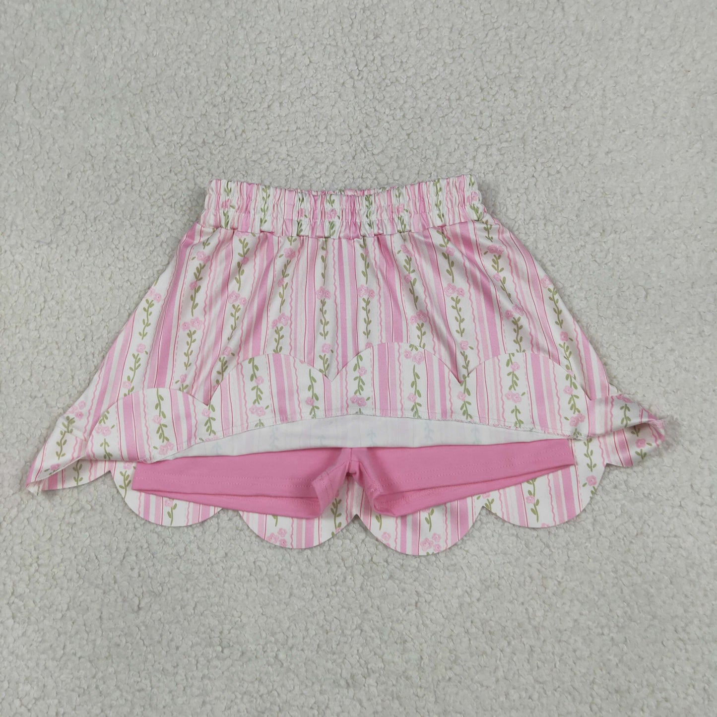pink stripes floral athletic scallop skort girl skirt