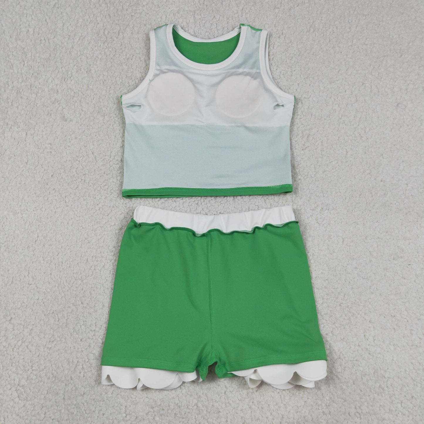 solid green white scallop athletic skort outfit girls clothes