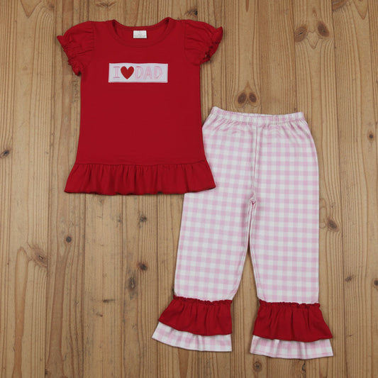 i love dad embroidery valentine girl pants set outfit