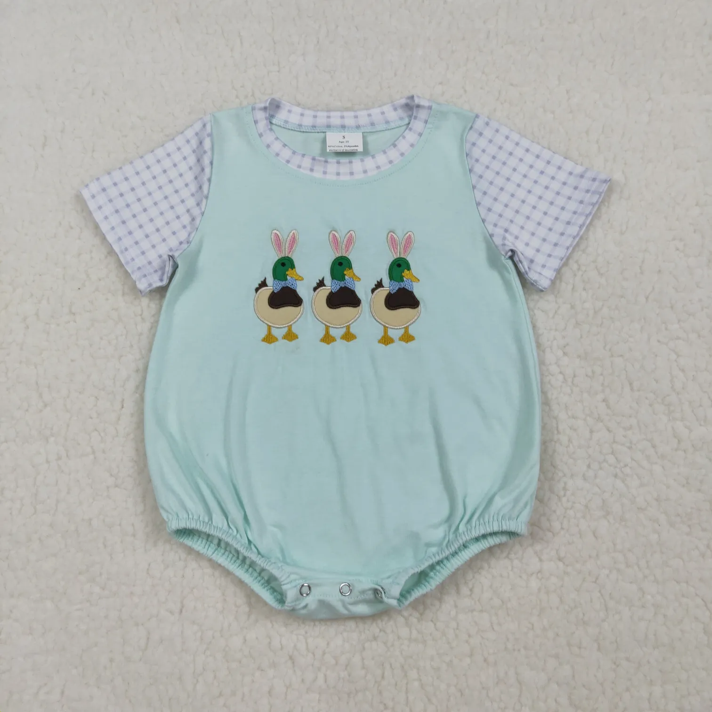 Sibling rabbit duck bubble and shorts set embroidery boy clothing