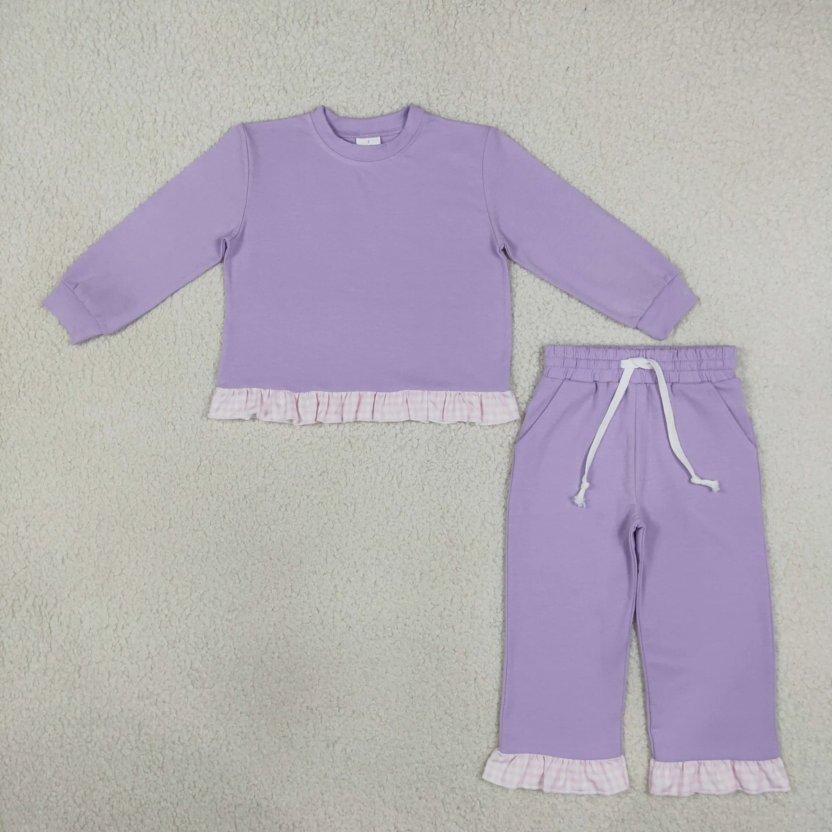 Matching girls solid long sleeve ruffle clothing cotton