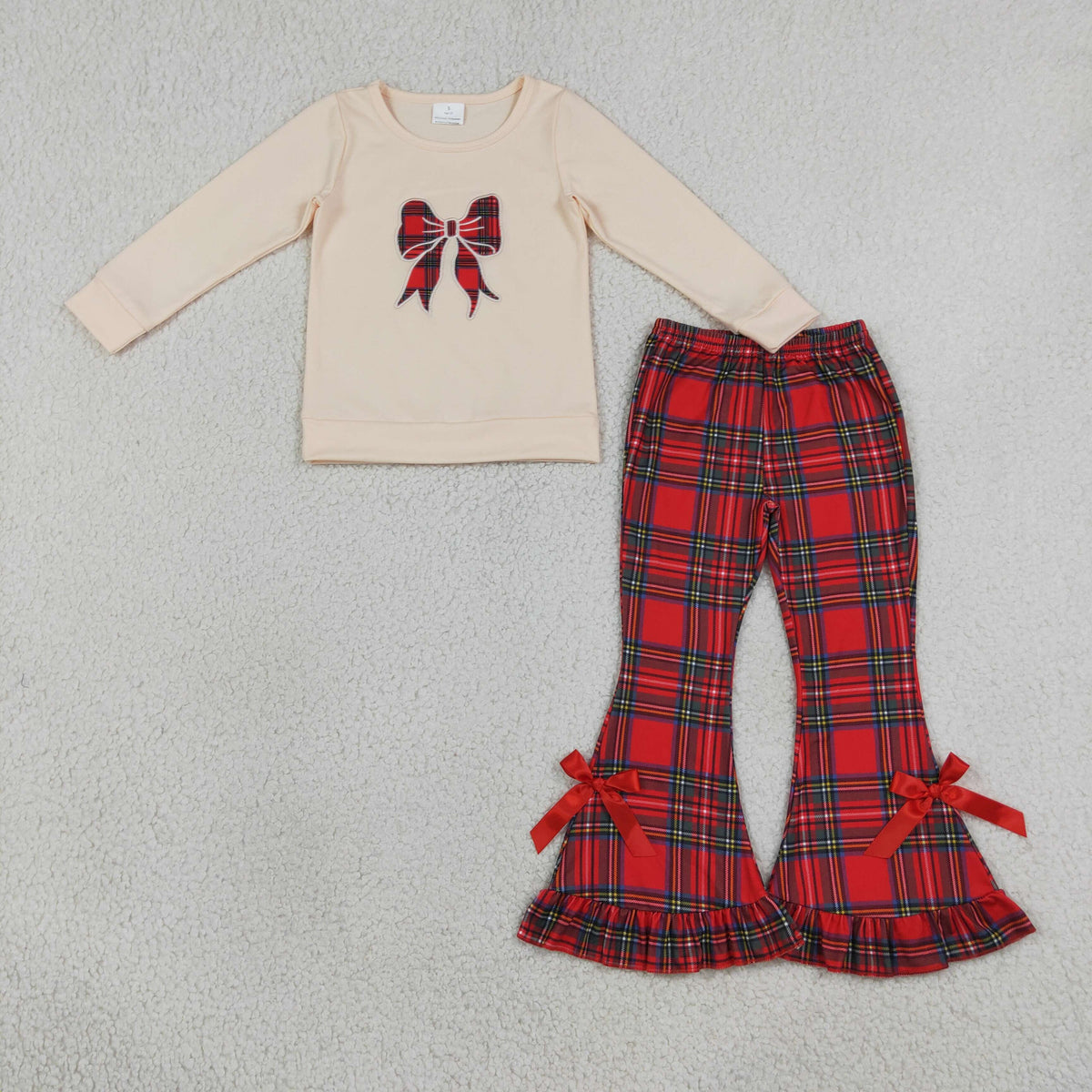 Christmas plaid bow print shirt pants set