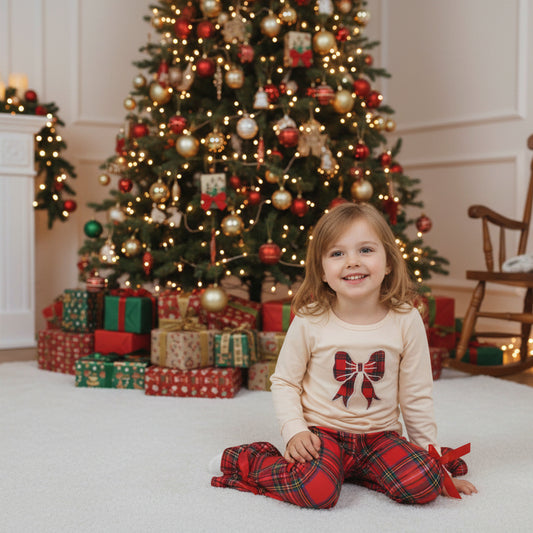 Christmas plaid bow print shirt pants set