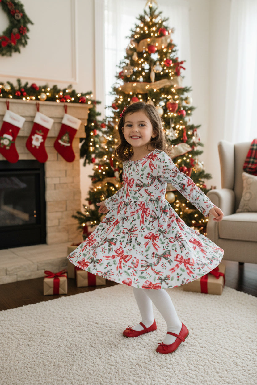 Christmas bow coquette twirl dress