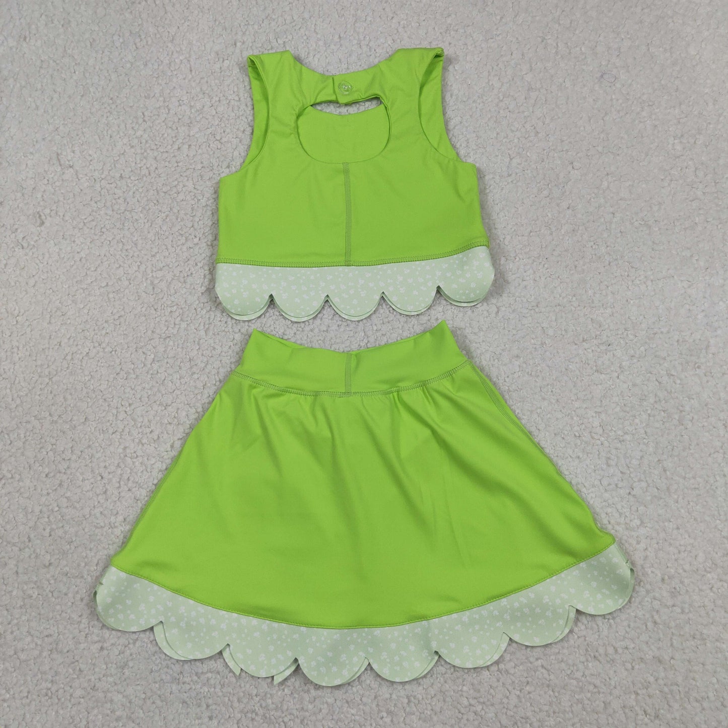 fluorescent green athletic scallop skort set