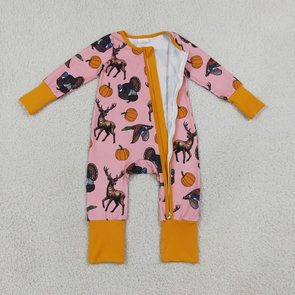 LR3252 deer duck pumpkin print girl zip sleeper