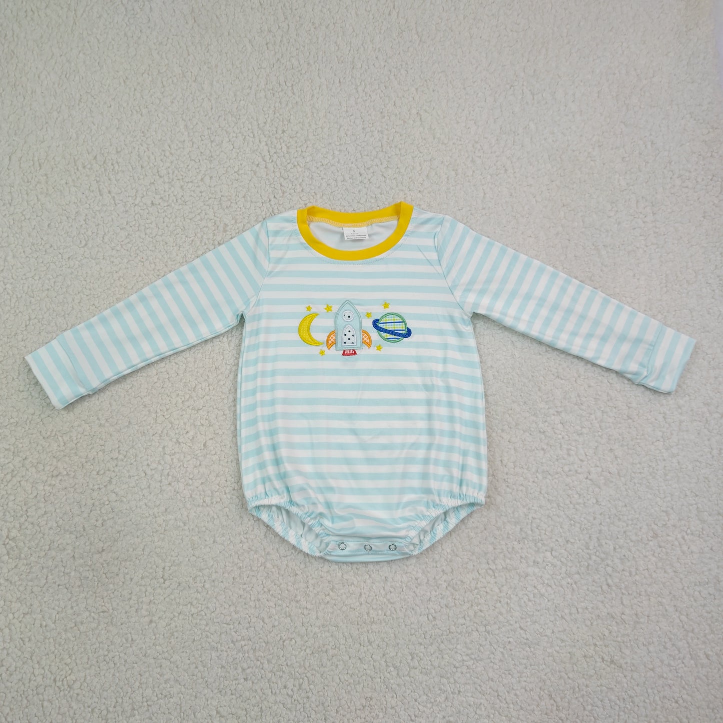 LR3063 long sleeve rocket space embroidery striped boy romper