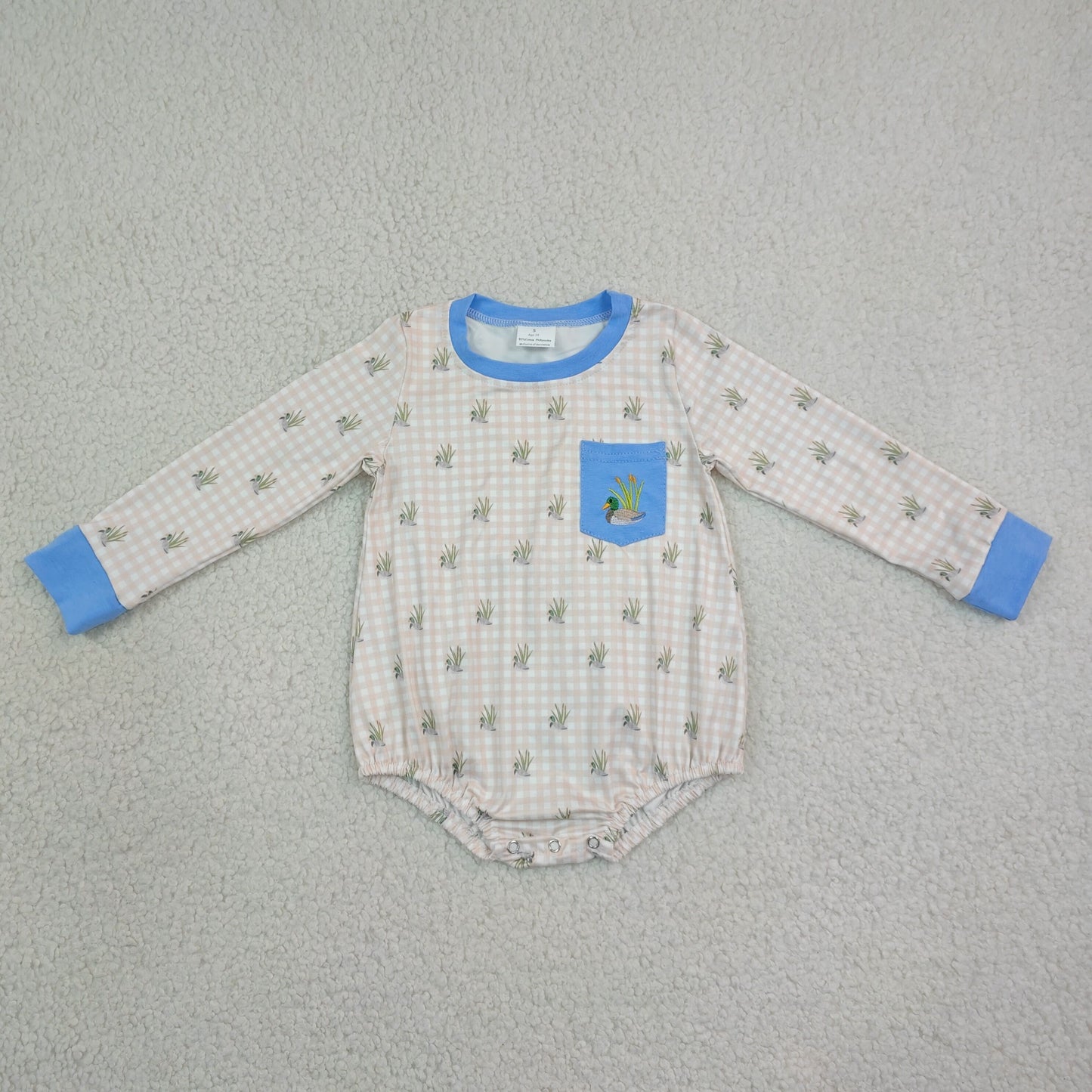 LR3002 long sleeve duck embroidery gingham boy romper
