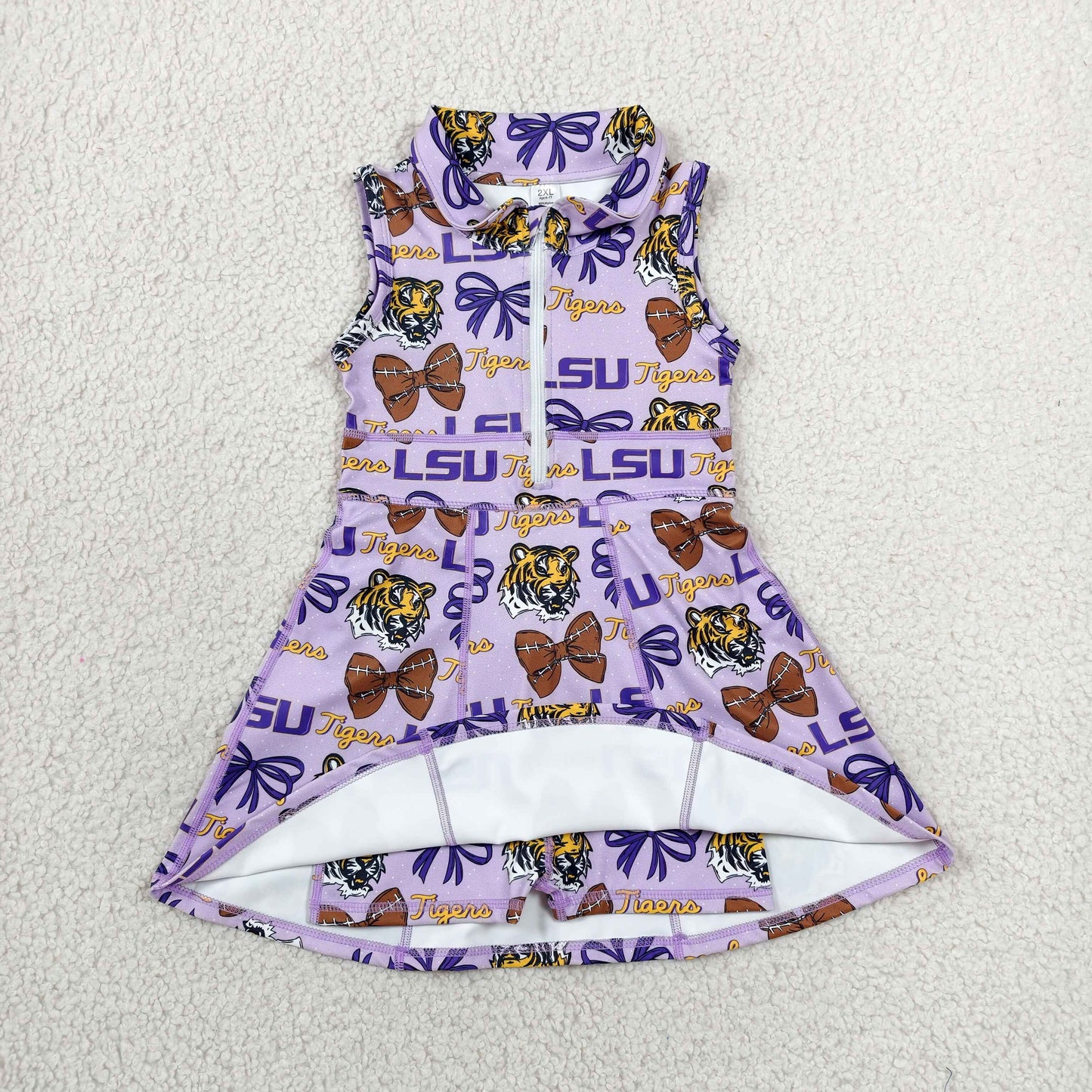 purple bow football LSU athletic zip up polo skort dress