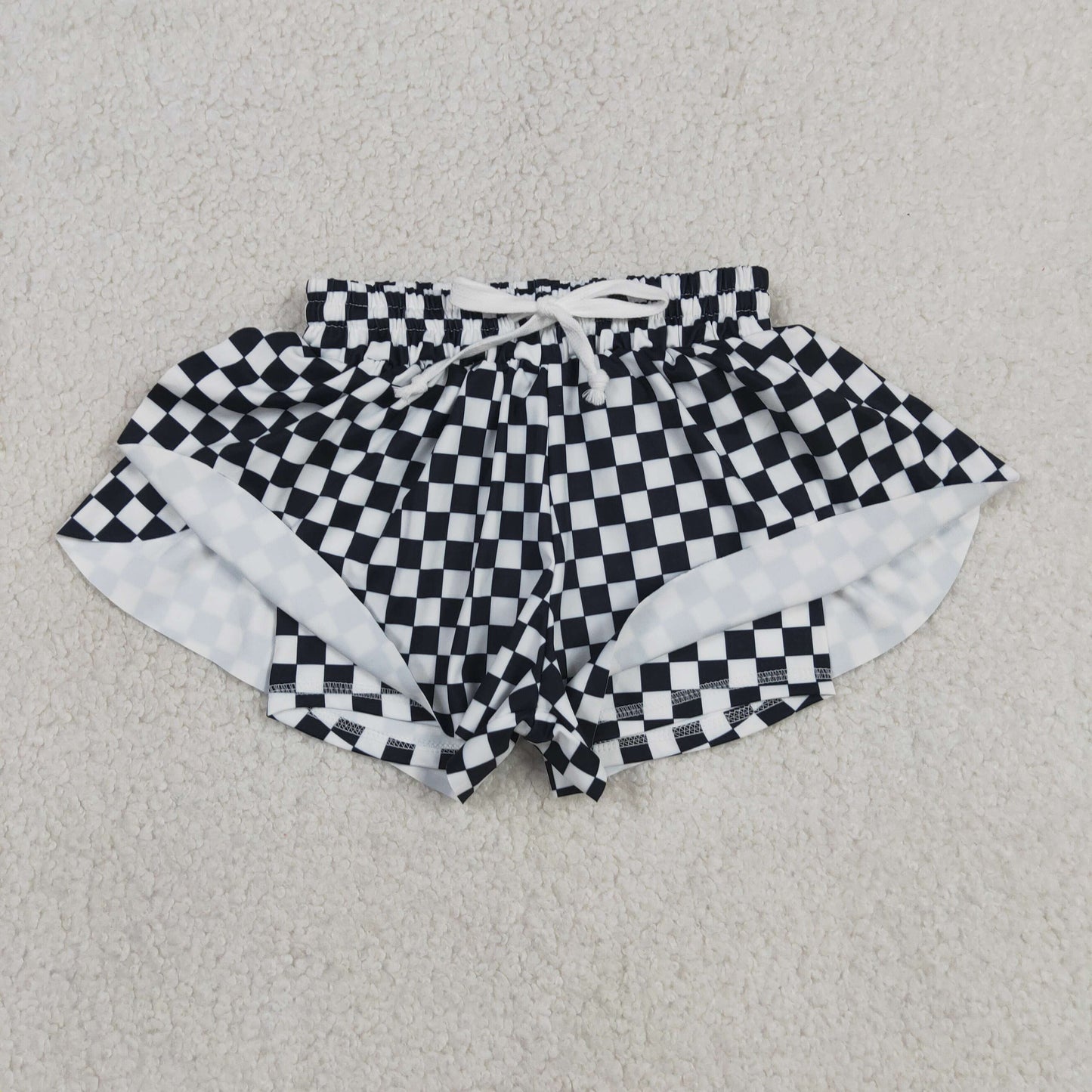 SS0865 white black checkered athletic butterfly shorts