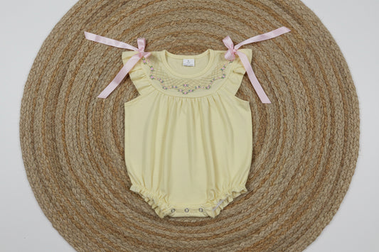 SR3561 yellow embroidery bubble romper baby girl clothes