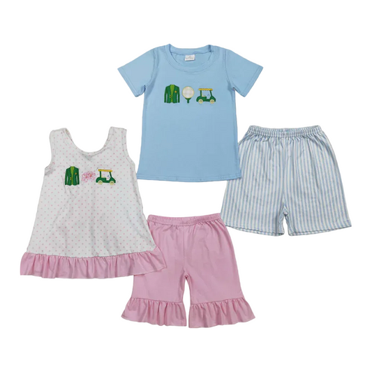 Kids Sibling Embroidery Golf Shorts Set