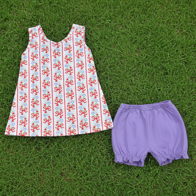 Red Bow Floral Swing Back Set Cute Patriotic Set