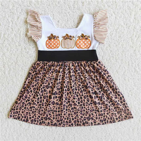C6-16 White patchwork leopard print flying sleeve embroidered pumpkin skirt