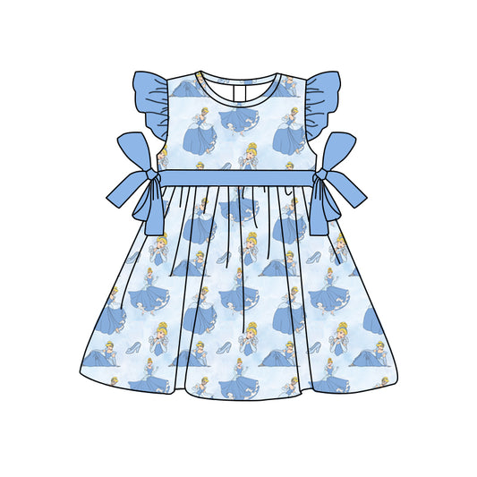 presale GSD1165 Princess blue lace bow flying sleeve dress