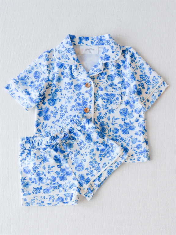 presale GSSO1120 Blue floral white short-sleeved shorts pajama set