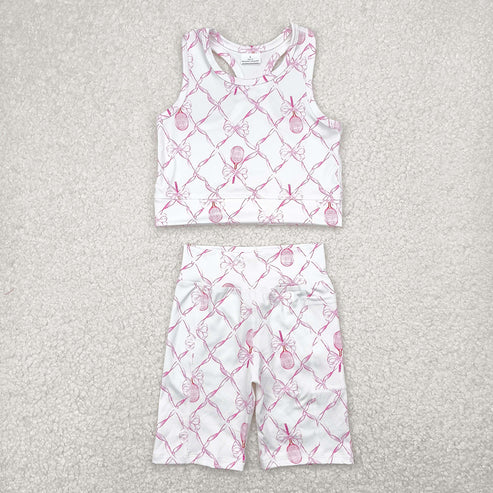 GSSO1544 Baby Girls Pink Tennis Bow Yoga Vest Short Active Wear Clothes Sets D 1121