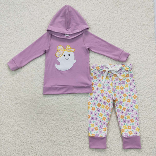 GLP0530 Embroidered Bow Ghost Purple Hooded Long Sleeve Flowers