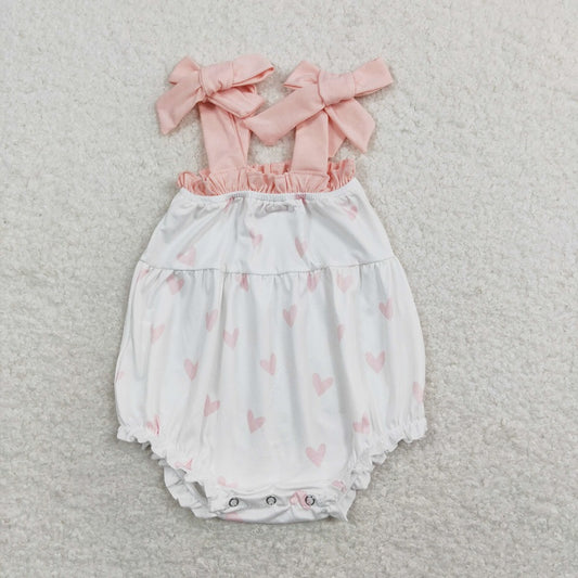 SR0731 Love pink and white bow suspender jumpsuit