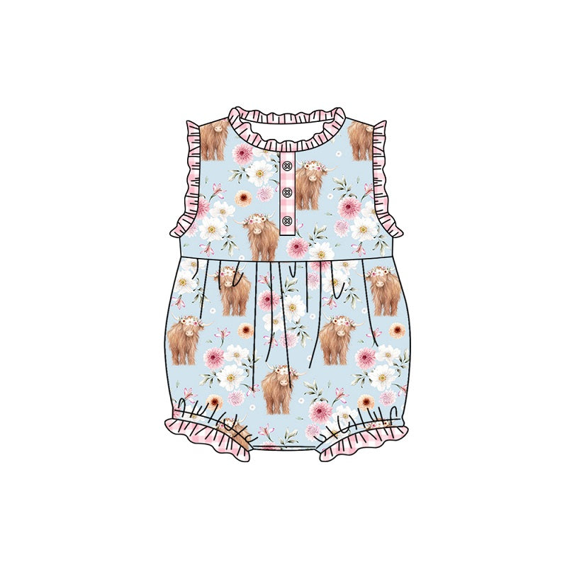 preorder SR1553 Alpine cow head flower pink and white plaid lace light blue vest jumpsuit