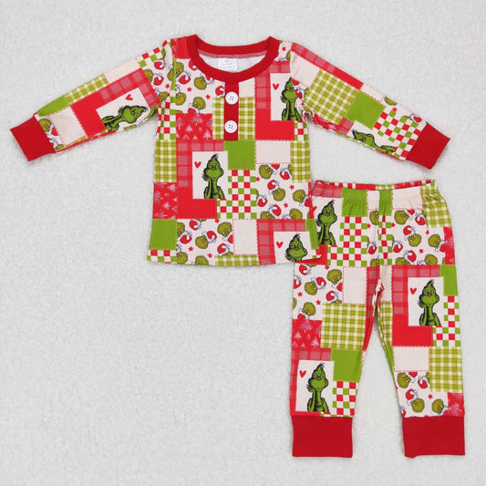 BLP0373 Cartoon red and green plaid beige long-sleeved trousers suit