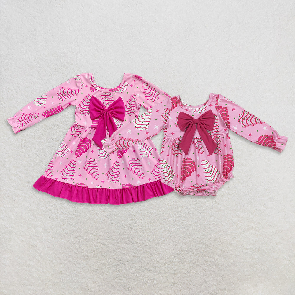 Match Baby Girls Pink Stripe Trees Stars Bow Top Christmas Ruffle Rompers Dress D 929