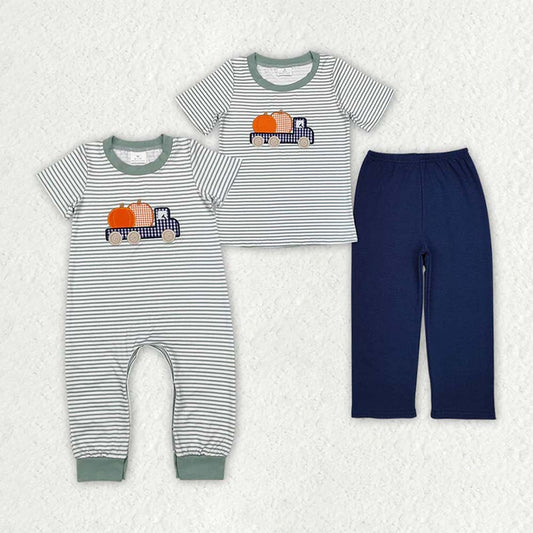 Sibling Baby Boys Pumpkins Truck Pumpkin Rompers Clothes  D 6.26