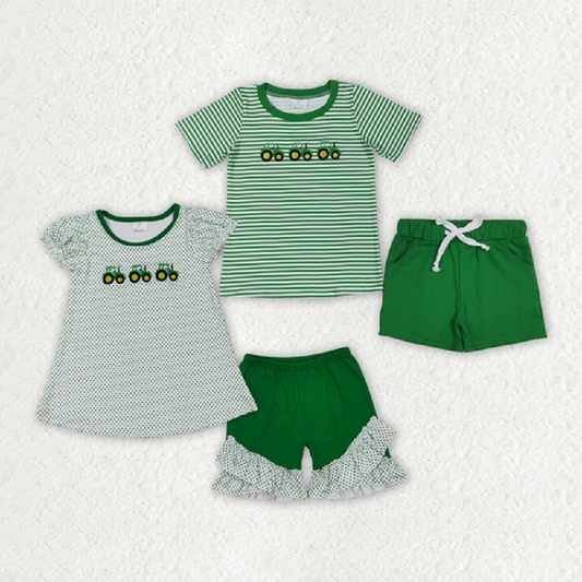 Match Embroidery Baby Girls Green Farm Boys Outfits Sets D 6.13