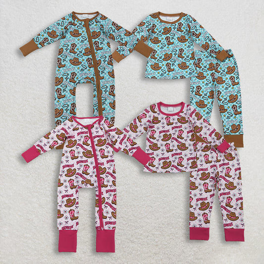 Sibling Baby Boys Girls Hats Bows Western Pants Pajamas Sets Zipper Rompers D 1110