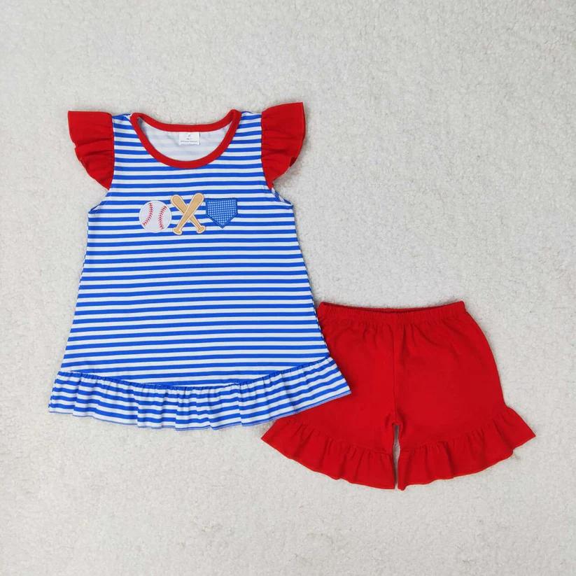 Match Baby Girls Boys Blue Stripes Baseball Summer Clothes Sets  D 3.26