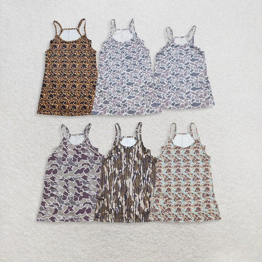 Sibling Colorful Baby Girls Strap Camo Pockets Yoga Knee Length Dresses D 901