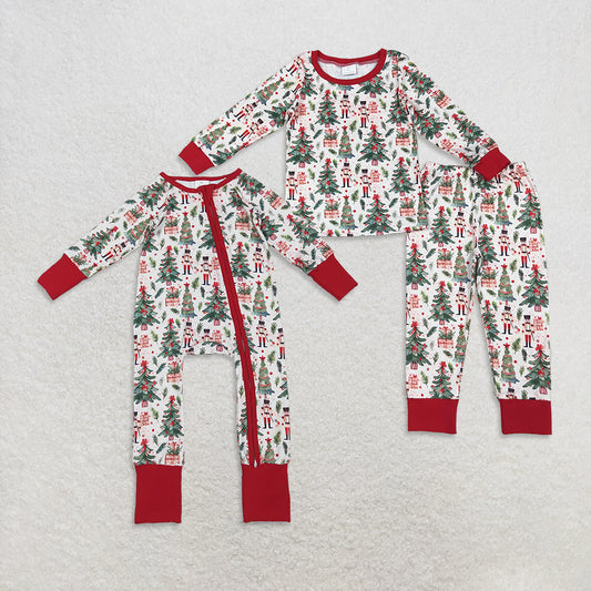 Sibling Baby Boys Christmas Trees Soldiers Gifts Top Pants Pajamas Sets Zipper Footie Rompers  D 1020