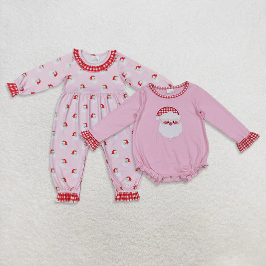 Sibling Baby Infant Girls Christmas Pink Santa Long Sleeve Rompers D 929