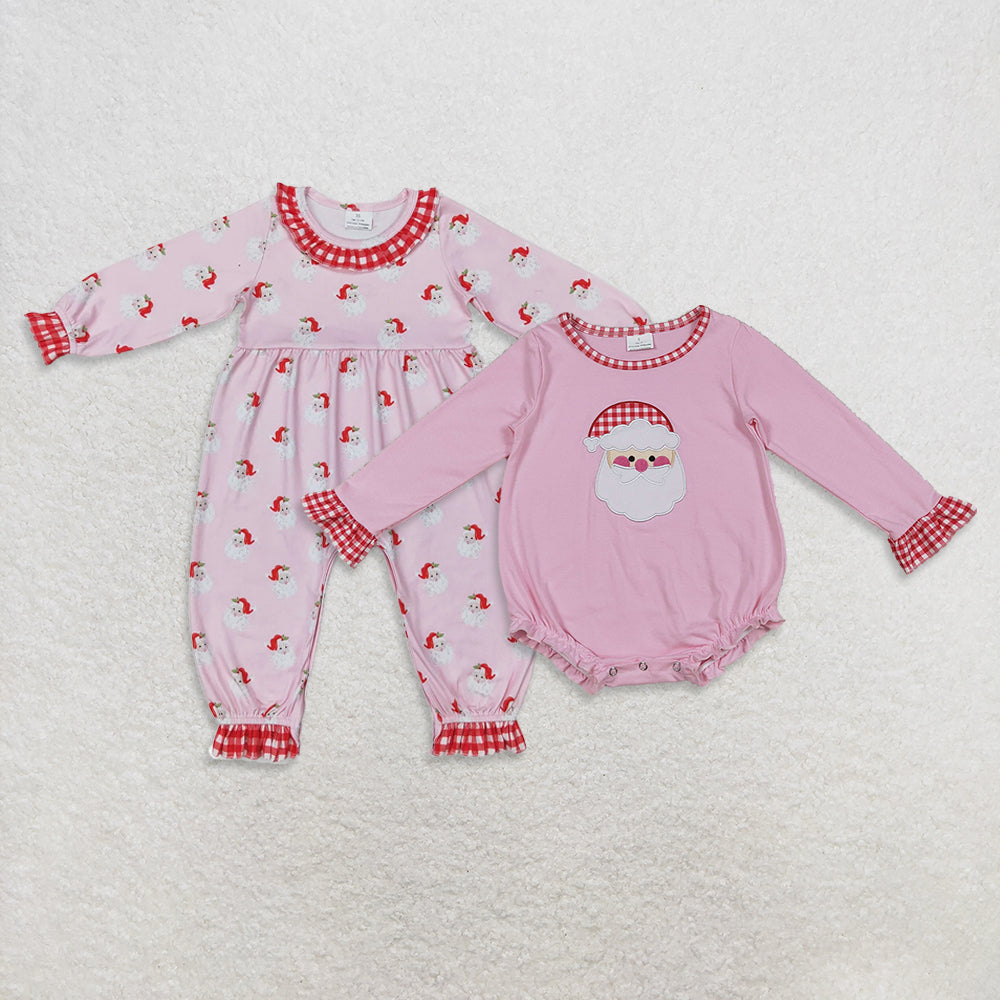 Sibling Baby Infant Girls Christmas Pink Santa Long Sleeve Rompers D 929