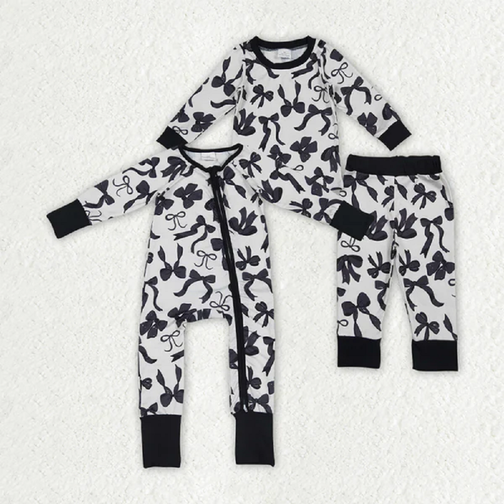 Sibling Baby Girls Long Sleeves Black Bows Rompers Pajamas  D 6.17