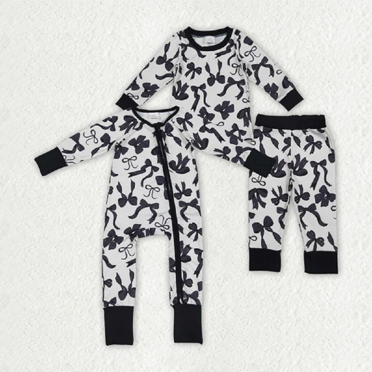 Sibling Baby Girls Long Sleeves Black Bows Rompers Pajamas D 6.17