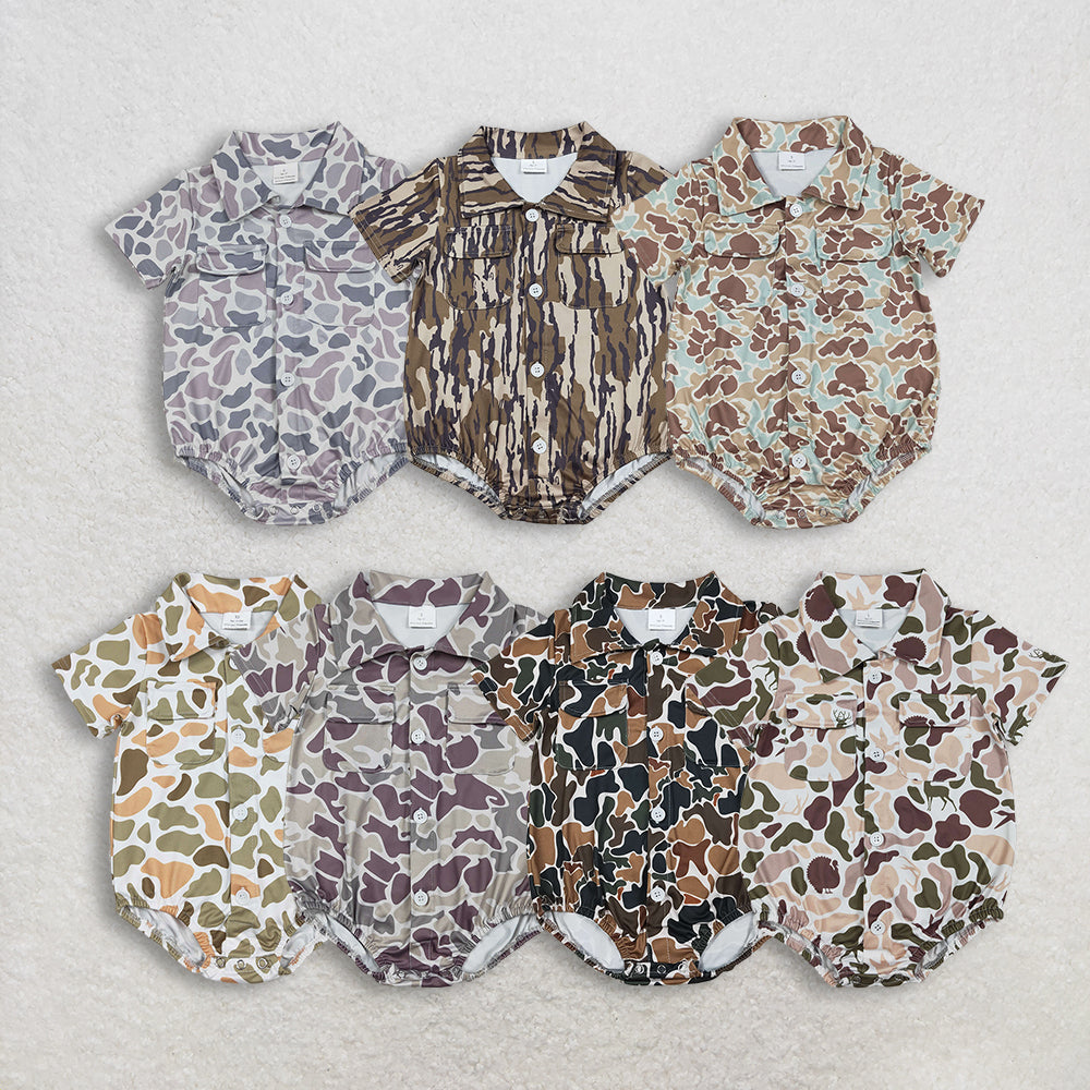 Sibling Baby Boys Southern Camo Rompers with Button Pockets for Hunting Outfit Toddler Boys Clothing