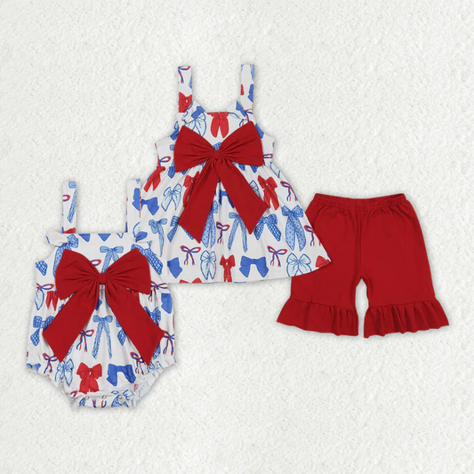 Match Baby Girls 4th of July Big Bows Rompers Sets