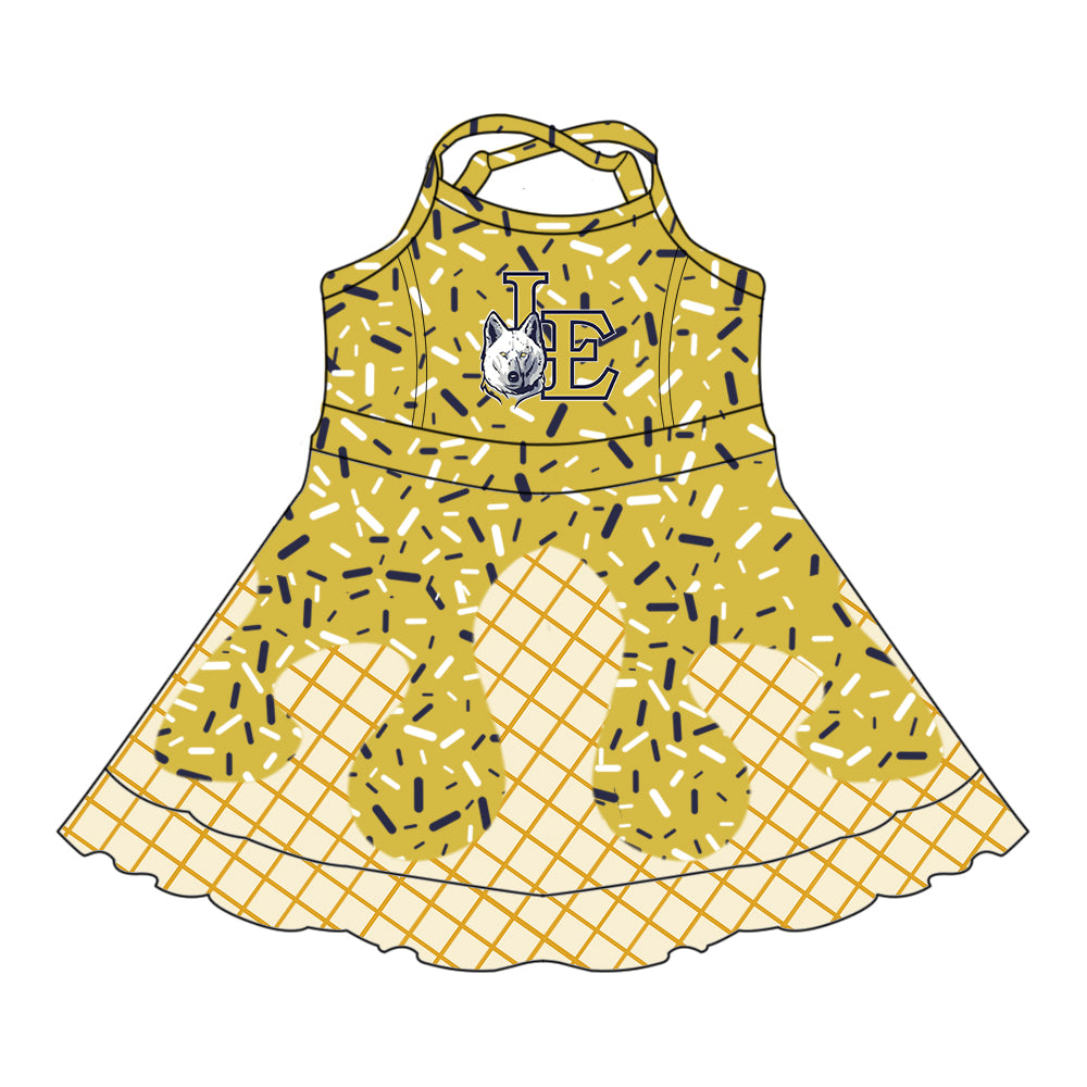 Custom  baby girls Little Elm Lobos team dress    MOQ3  D 8.1