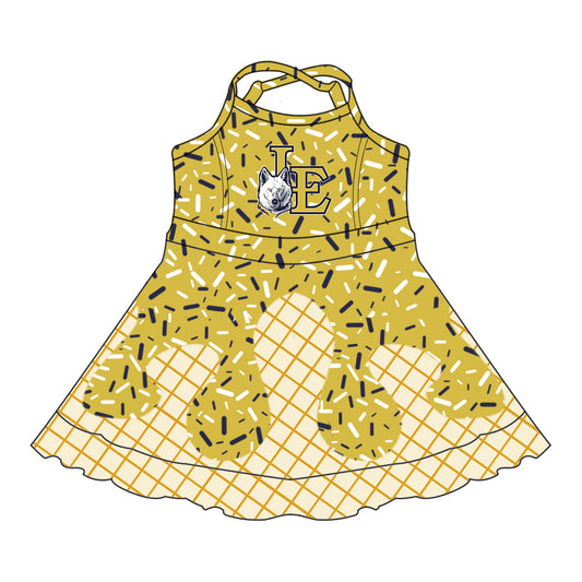 Custom baby girls Little Elm Lobos team dress MOQ3 D 8.1